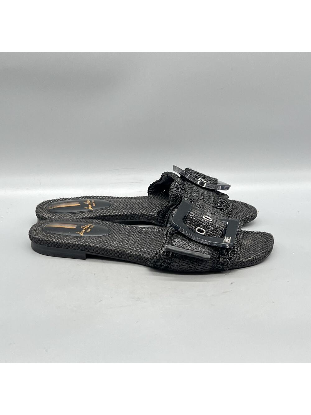 Sam Edelman Sandals Womens 7 Black Synthetic Bambi Buckle Flat Slide Shoes